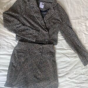 SO Black and White Tweed Blazer and Skirt Set